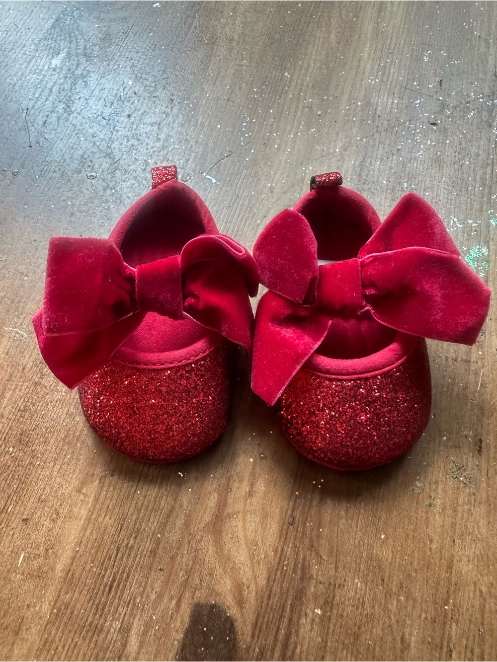 Target Red Glitter Baby Dress Shoes with Velvet Bows